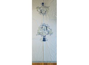 Two Vintage Blue Floral Embroidery Tablecloths