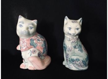 Pair Of Painted Porcelain Cats