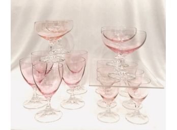 Vintage Pink Stemware-15 Pieces