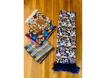 Grouping Of Four Vintage Ladies Oversized Scarves