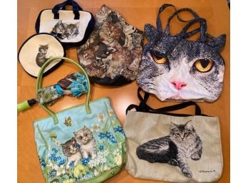 Grouping Of Cat-themed Ladies Handbags - 7 Pieces