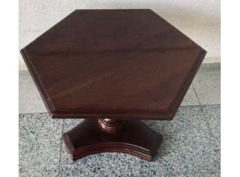Vintage Ethan Allen Solid Wood Hexagon Pedestal Table.
