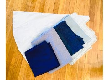 Vintage Blue Table Linen Grouping - 5 Pieces