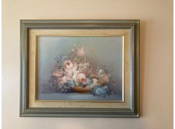 Vintage Pastel Floral Framed Oil Painting