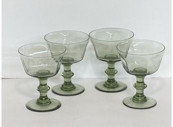 Set Of Four (4) Stemmed Olive Green Wine Glasses (6 1/2 Oz )