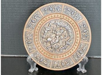 Vintage Hammered  Copper (?) Plate Asian Deities