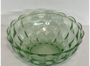 Vintage Green Jeannette Glass Company Cubist Round Bowl (6 1/2  Inches In Diameter)