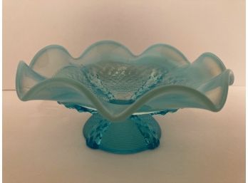 Antique Northwood Blue Opalescent Button Panels Footed Bowl