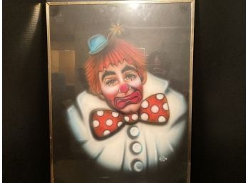 Vintage Framed Sad Clown Art Work Signed Carol B - Dated 1984 (18 X 24)