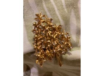 Vintage Kirks Folly Gold Tone And Clear Rhinestones Christmas Tree Pin