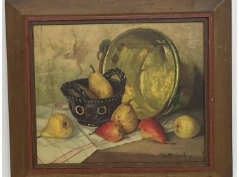 Vintage Robert Chailloux Framed Signed Still Life Of Pears Art Work - Cider Oil On Hardwood (?)
