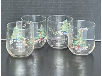 Set Of FOUR (4) Vintage Spode Christmas Tree Lowball Glasses