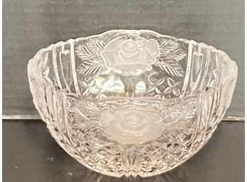 Vintage Pressed Glass Frosted Etched Rose Bowl