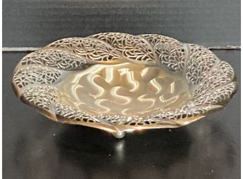 Vintage Pierced Footed Tarnish Resistant Silver Plated (?) Candy Dish Surface Scratches
