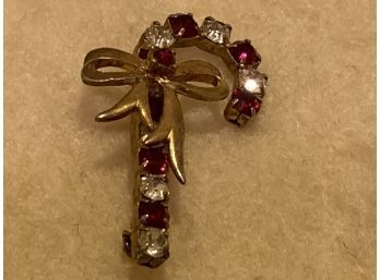 Vintage Eisenberg Ice Candy Cane Christmas Pin Red And White Rhinestones