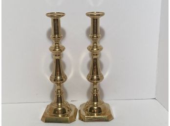 Vintage Pair Harvin Polished Solid Brass Candlesticks Marked 3002 (14 Inches In Height)