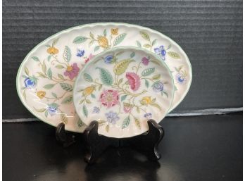 Vintage Minton China Haddon Hall Oval Serving Dish And Small Round Candy Dish