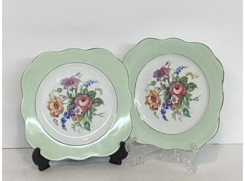 Pair  Vintage Colclough China Green Square Bread Plates