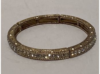 Vintage Gold Tone Stretch Bangle Bracelet With Pave Of 'Bling' Rhinestones