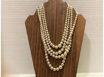 Vintage Four Strand Unsigned Simulated Pearl Choker (Patina On Metal Clasp Lock)