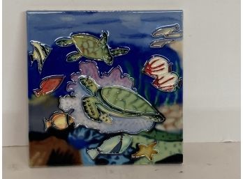 Vintage Marine Life Art Tile Trivet