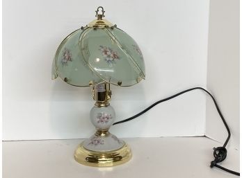 Vintage Porcelain And Green Glass Shade Lamp