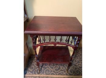 Vintage Solid Dark Oak And Metal Entry Table