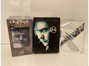Assortment Of Video Tapes And DVD's:  Cracker Mysteries, Season 4 Of 24 DVD, And Inside Man