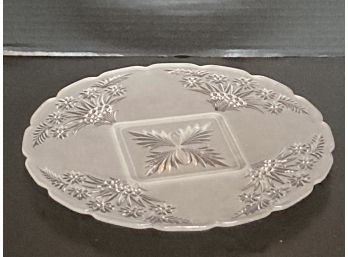 Frosted Glass Etched Floral Round Footed Serving Dish (10 Inches In Diameter)