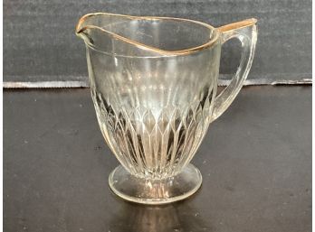 Vintage Jeannette Glass Crystal Anniversary Gold Trim Depression Era Footed Creamer