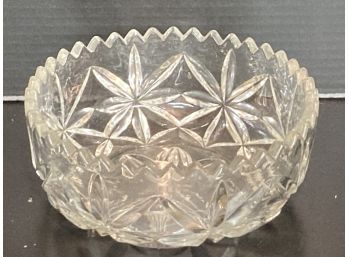 Vintage Cut Glass Bowl Sawtooth Rim