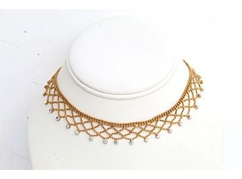 Stunning Givenchy Gold Tone Beaded Lattice & Crystal Necklace