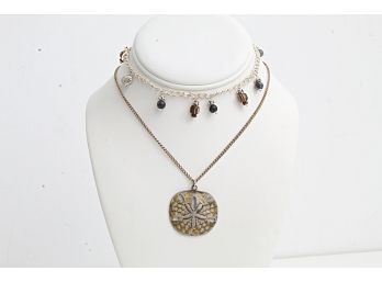 Pewter Sand Dollar Necklace & Beach Theme Anklet