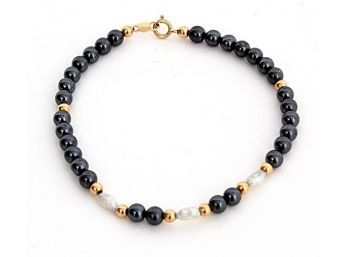 Seed Pearl & Gold Bead Bracelet With 14K Yellow Gold Clasp