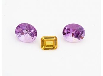 Citrine Stone  And Matched Pair Of Amethyst Stones, 6.58 Carats