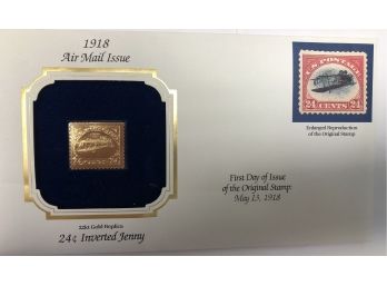 1918 Air Mail Issue Stamp 24k Gold Replica