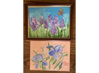 Signed Original Acrylic Flowers - Butterfly Flower And Iris
