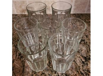 7 Glass Drinking Glasses 5 Are 5 1/2' Tall 2 Are 6 1/2' Tall Heavy