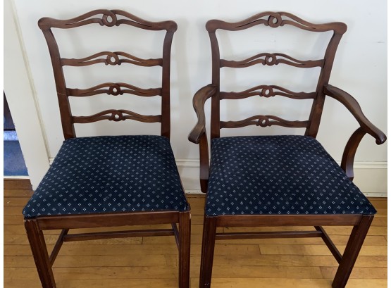 2 Thomasville Chair Co Decorative Ladder Back Upholstered Dinning Chairs