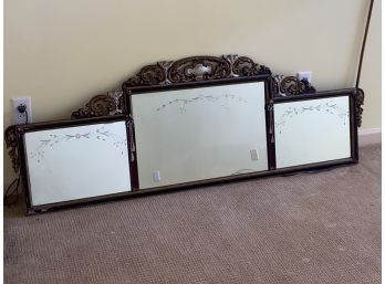 Antique Three Panel Wood Framed Mirror