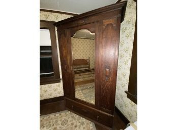 Beautiful Oak? Wardrobe Closet Single Door With Beveled Mirror One Drawer Veneer