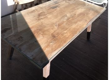 Pine Wood Table With Glass Top 71'x36'x29'tall