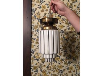 Beautiful Deco Pinstripe Shade On Brass Fixture  11in Total Length Shade 6x8.5