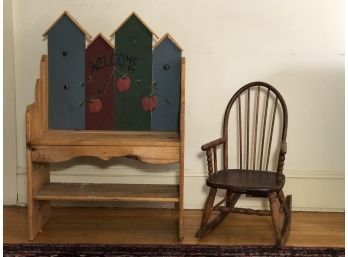 Childrens Rocker And Bench Welcome Painted Pine
