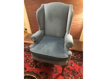 Blue Wingback Chair 31x44x31 Velour Some Marks Solid And Comfortable