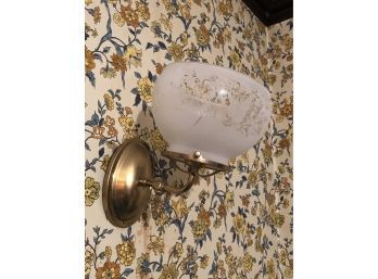 Brass Wall Mount Sconce With Lovely Delicate Etched Glass 9x10 Globe 6.75x5