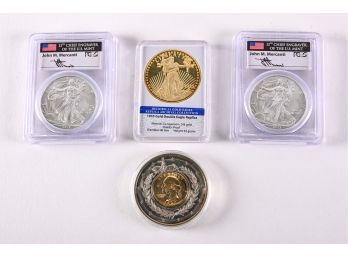 Coin Collection: 2013 Silver Eagle 1 Oz. Silver Dollars(2), 1933 Gold Double Eagle Replica & 1941 Gold Quarter