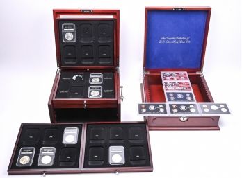 An Assortment Of Rare US Silver Coins In Two Collectible Coin Display Boxes
