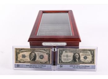 U.S. Silver Certificates Collection In Wood & Glass Presentation Case