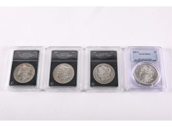 Collection Of Four Authenticated VG Collector's Edition Morgan Silver Dollar, Years 1878, 1880, 1881 & 1885